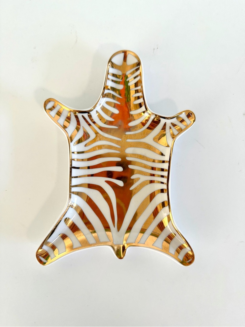 Jonathan Adler Gold and White Zebra Snack Dish